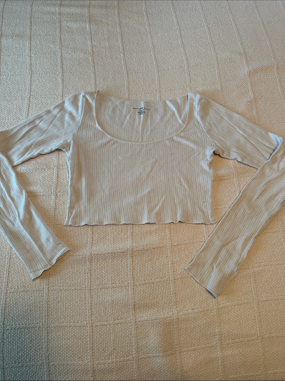 Brandy Melville Cream Ribbed Scoop Neck Long Sleeve Crop Top